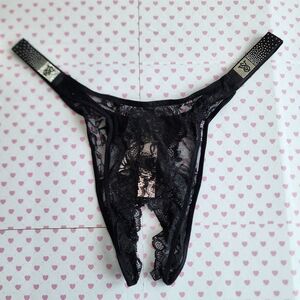 VS VERY SEXY Shine Strap Crotchless Lace Brazilian Panty